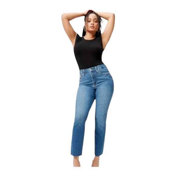 GOOD AMERICAN High Rise Skinny Jeans Medium Wash Distressed Blue Plus Size 3 - Picture 2 of 7